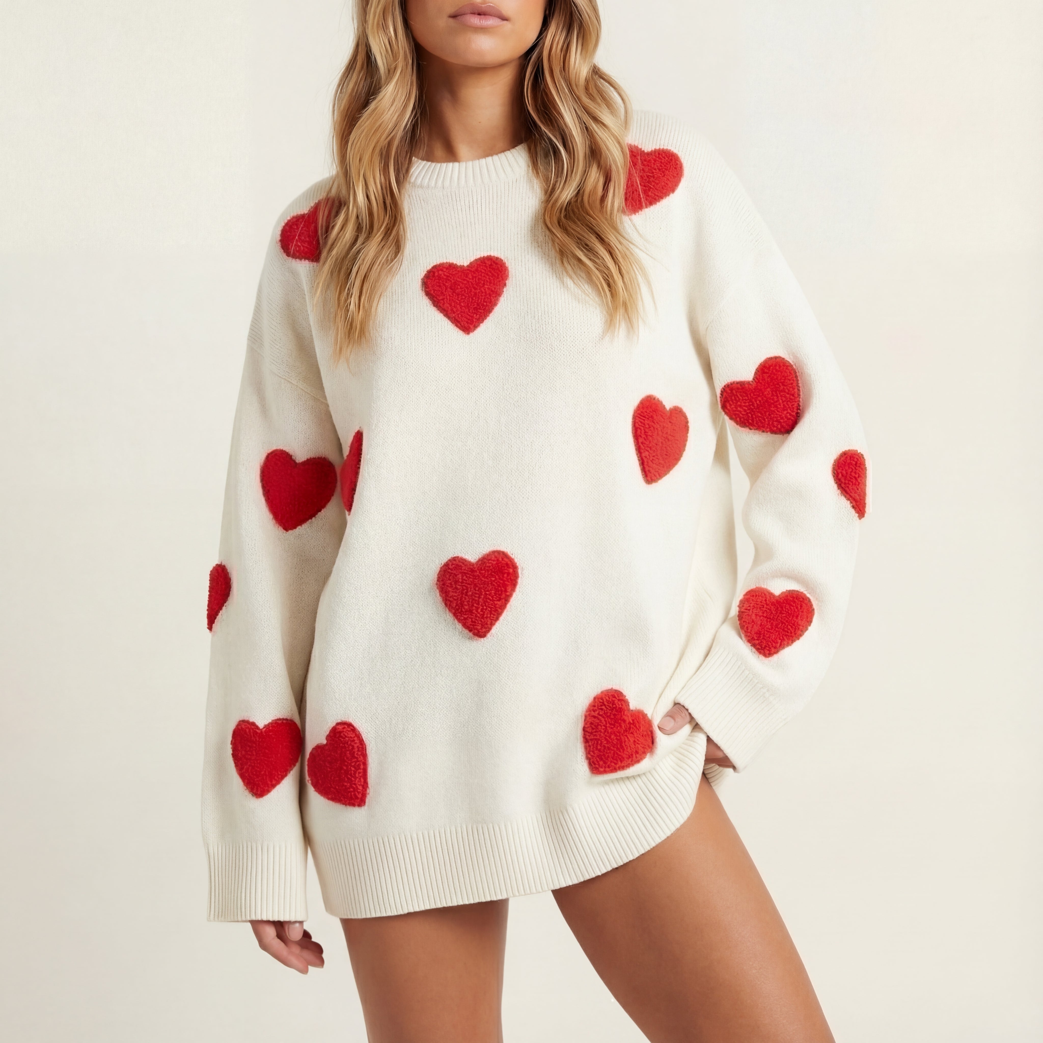 Damenpullover Oversize mit Herzenmuster