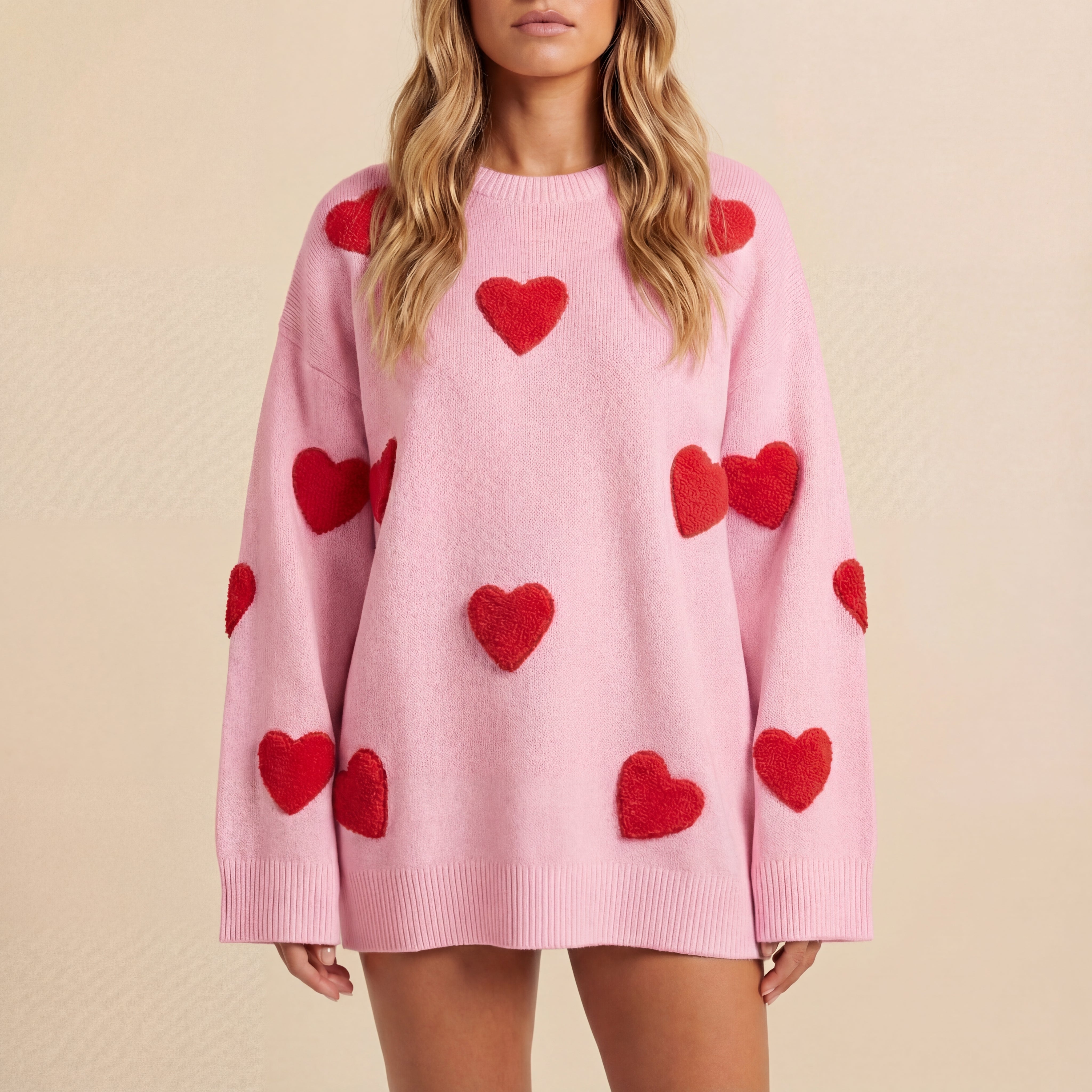 Damenpullover Oversize mit Herzenmuster