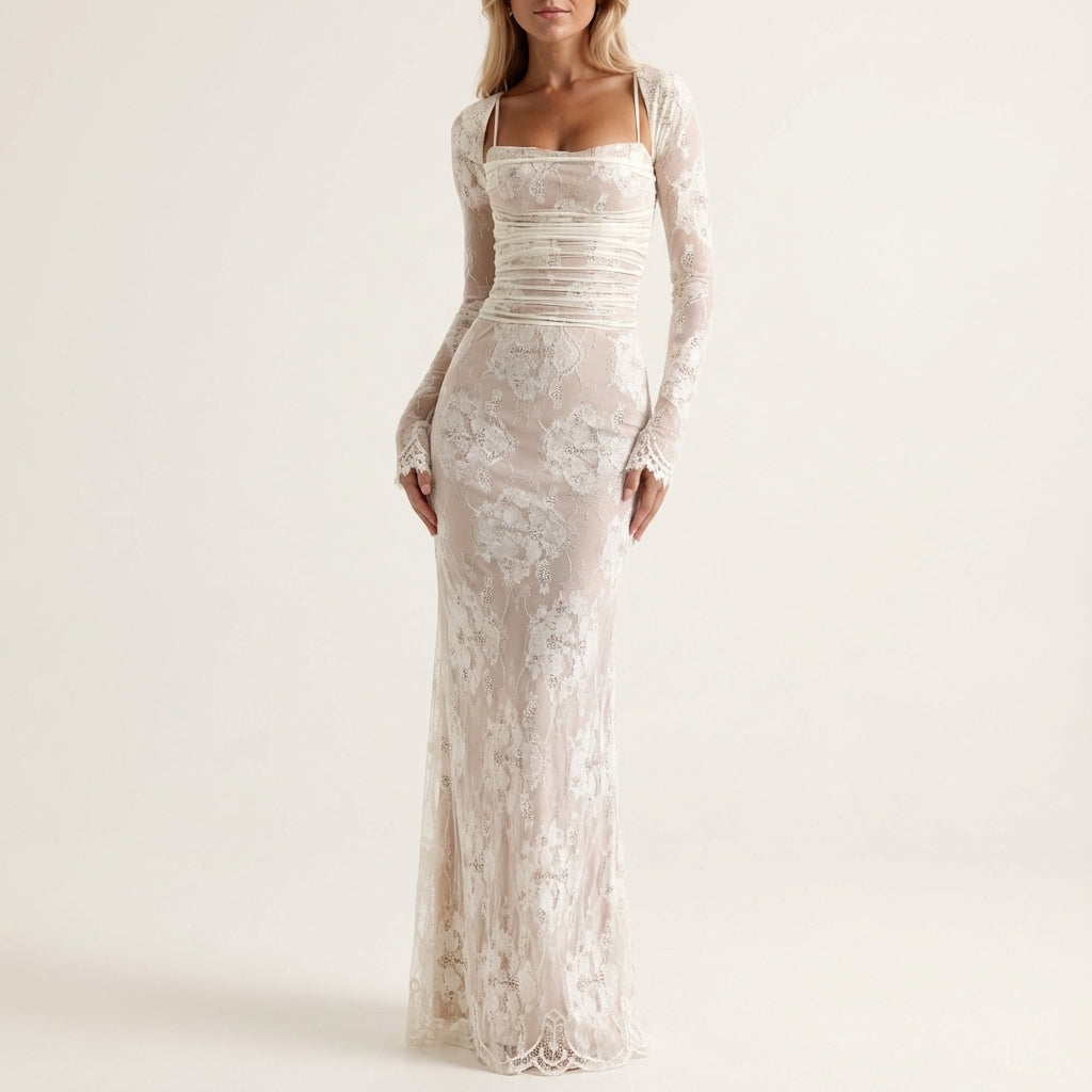 Damen Maxikleid mit Korsettschnürung und Blumenmuster