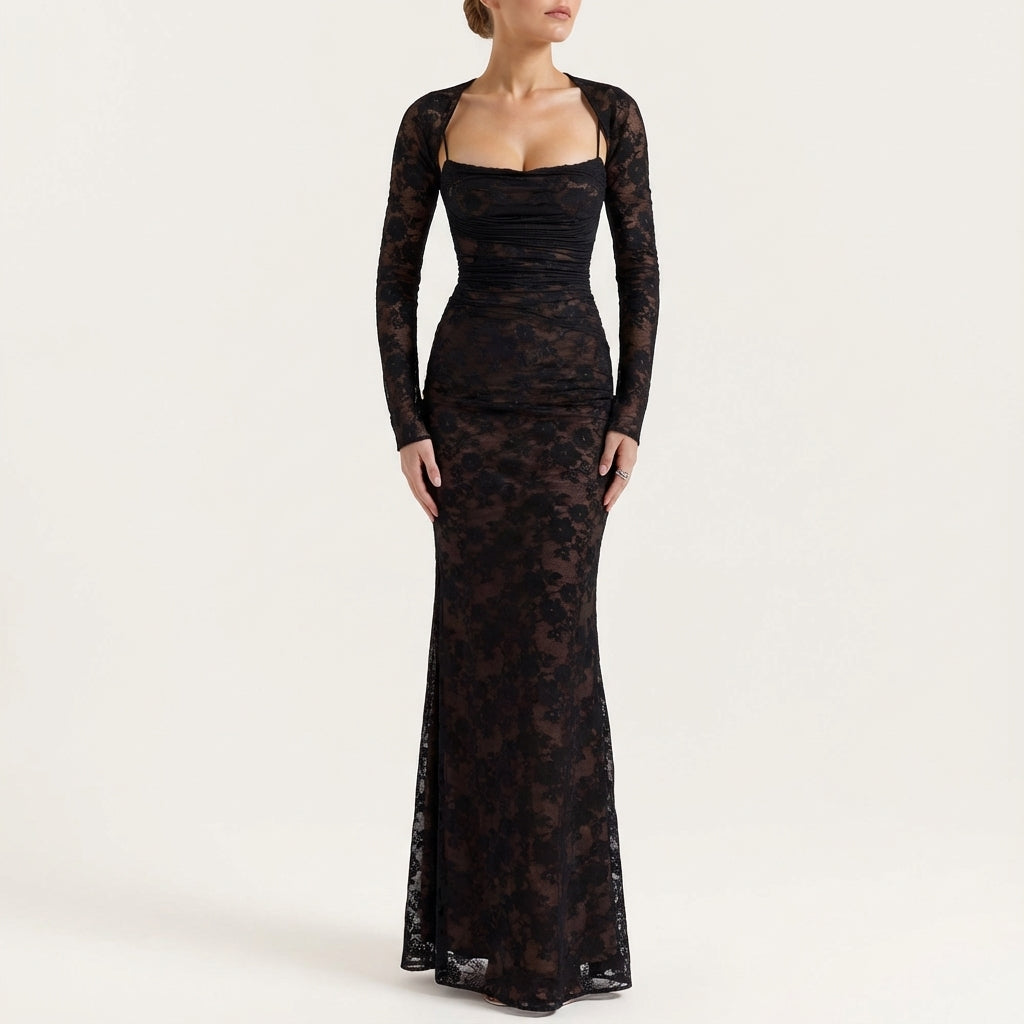 Damen Maxikleid mit Korsettschnürung und Blumenmuster