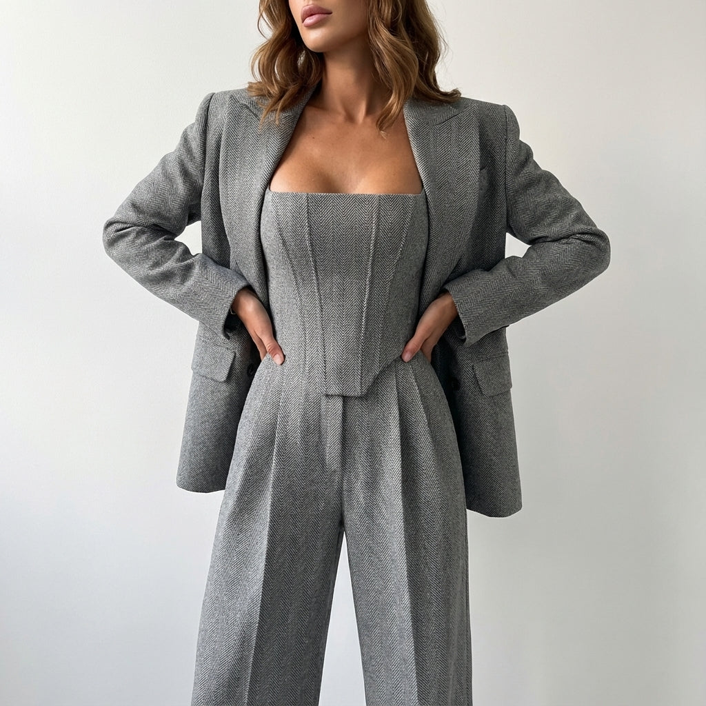 Damen Hosenanzug dreiteilig mit Blazer und Korsett