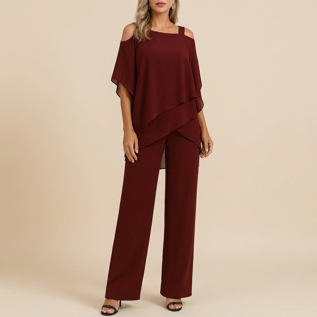 Damen-Jumpsuit locker geschnitten mit asymmetrischem Design und freien Schultern