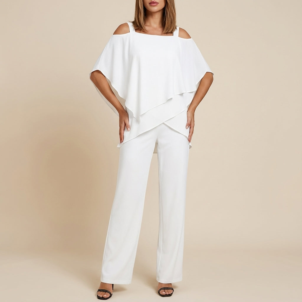 Damen-Jumpsuit locker geschnitten mit asymmetrischem Design und freien Schultern