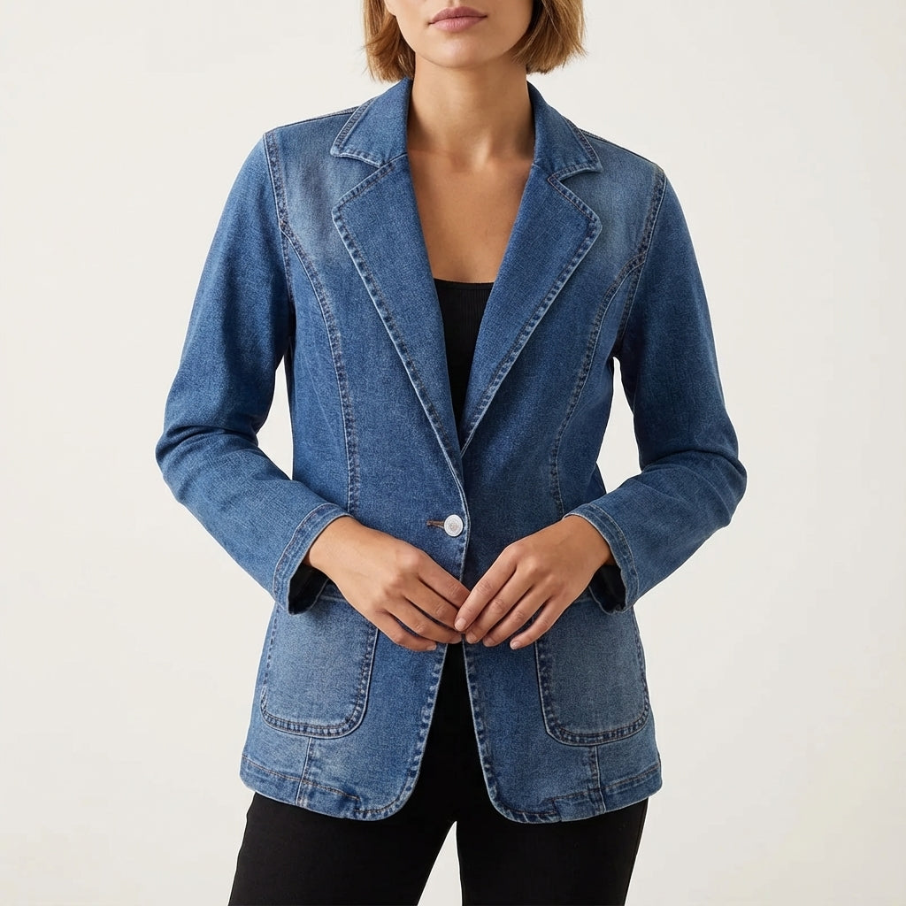 Damenblazer dopasowany blau mit Knopfverschluss
