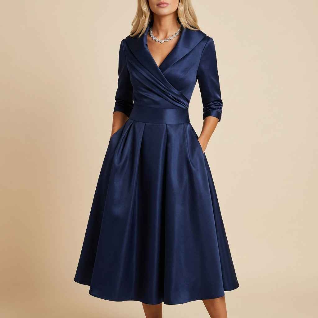 Midi-Wickelkleid mit 3/4-Ärmeln und Hemdkragen