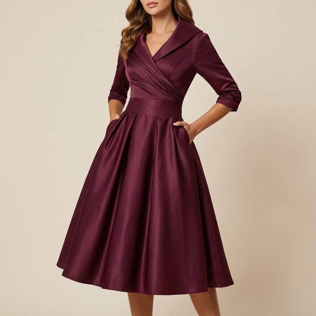 Midi-Wickelkleid mit 3/4-Ärmeln und Hemdkragen