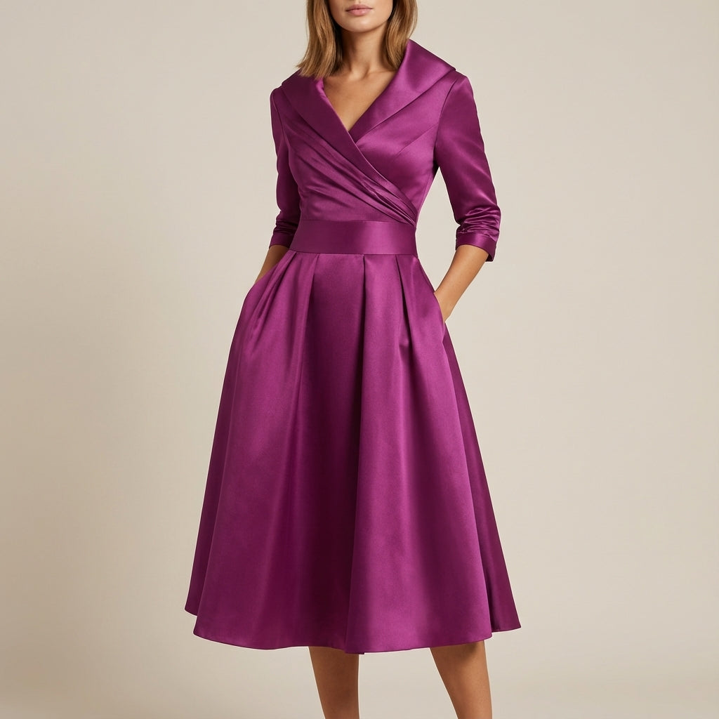 Midi-Wickelkleid mit 3/4-Ärmeln und Hemdkragen