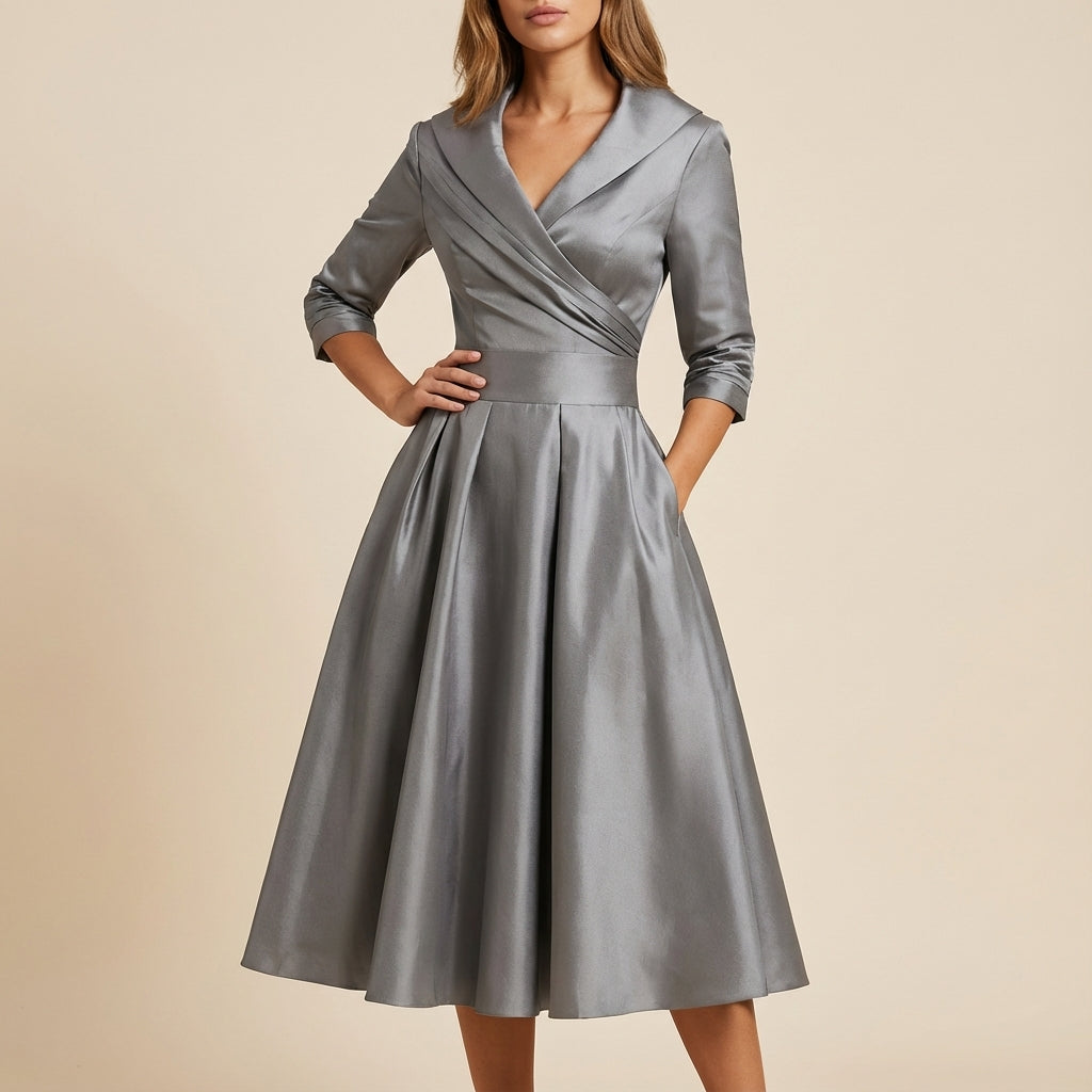 Midi-Wickelkleid mit 3/4-Ärmeln und Hemdkragen