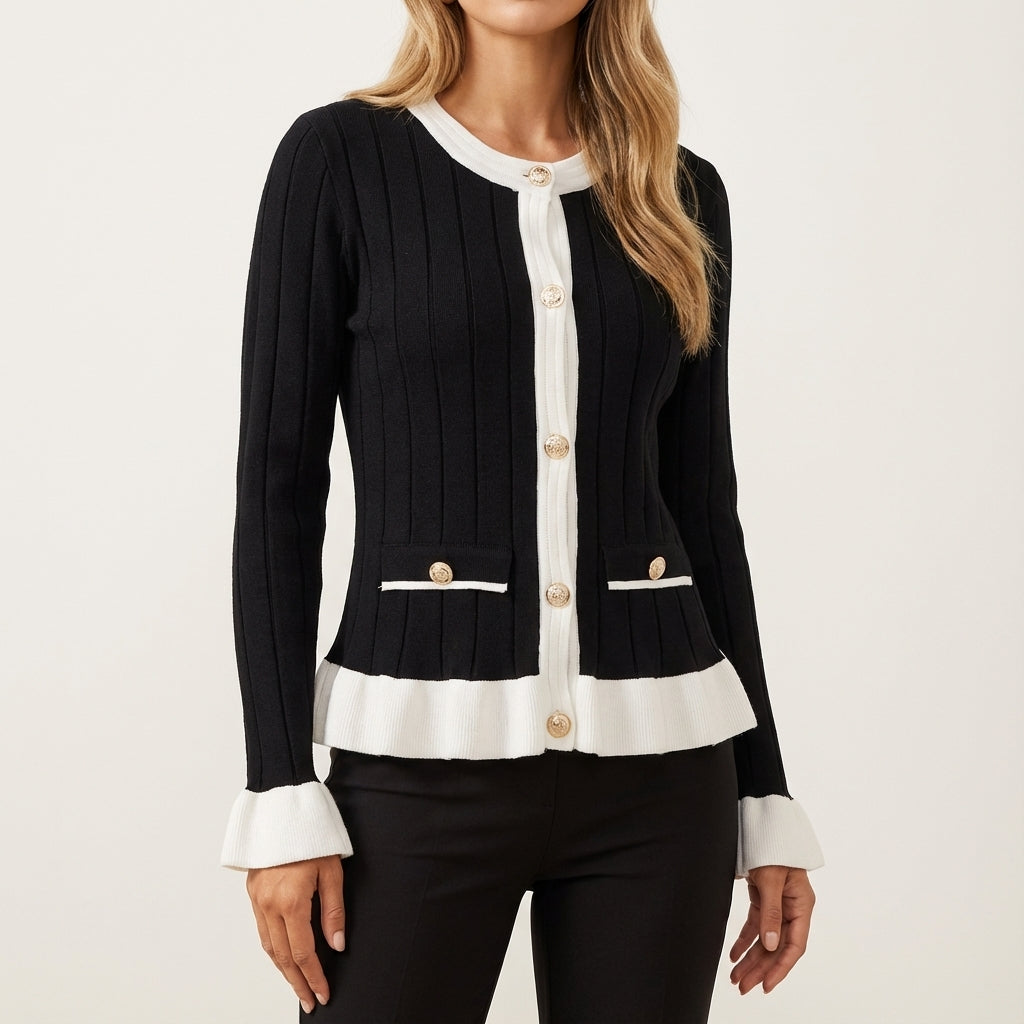 Damen-Set Cardigan mit Knöpfen und Wide-Leg-Hose