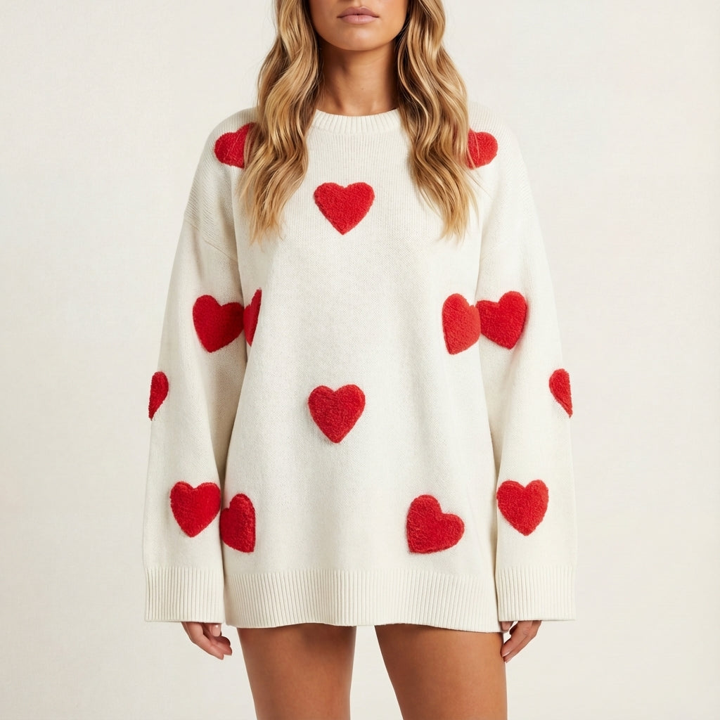Damenpullover Oversize mit Herzenmuster