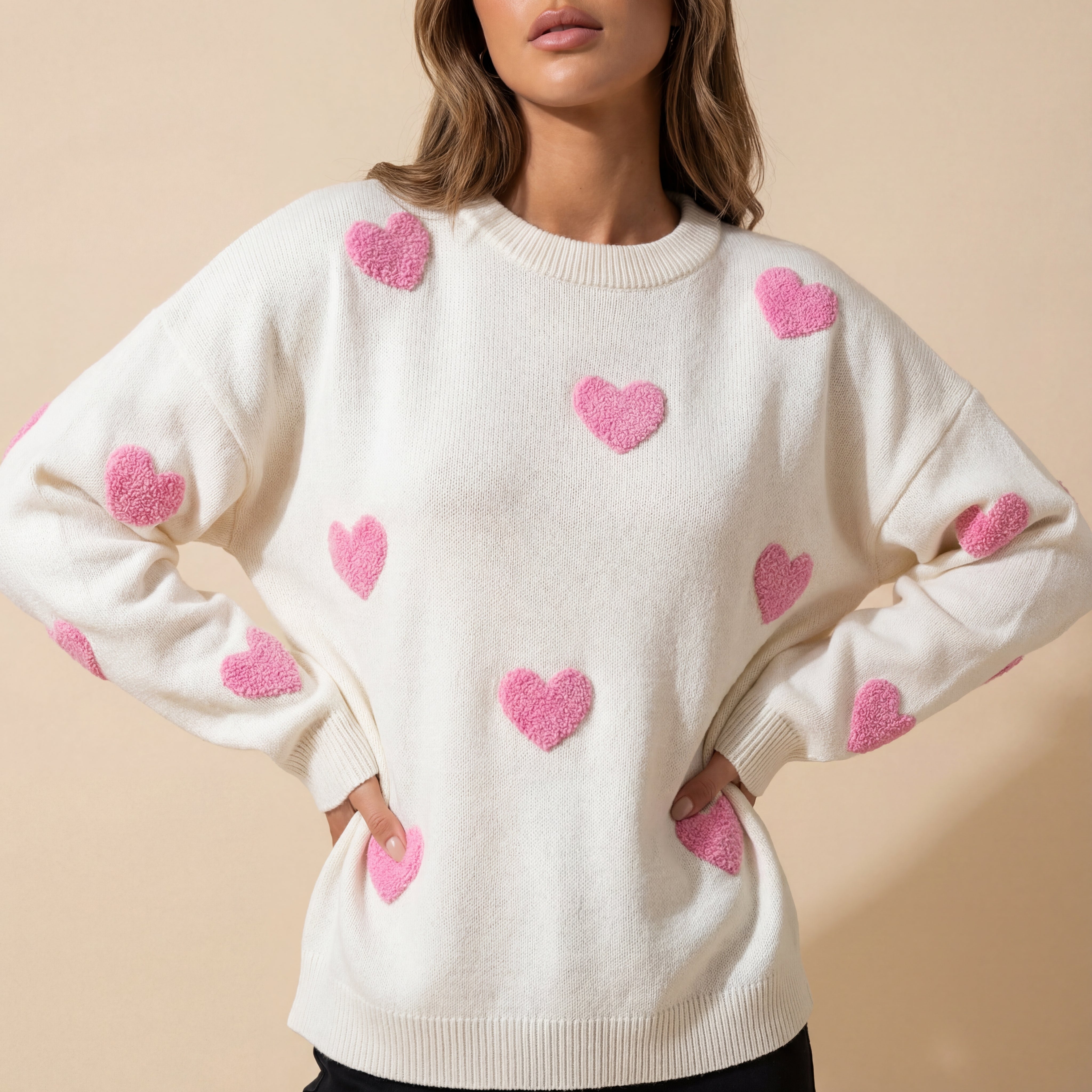 Damenpullover Oversize mit Herzenmuster