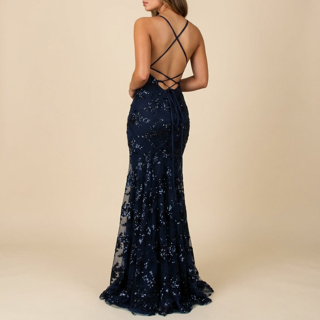 Damenkleid Midi mit Pailletten V-Ausschnitt