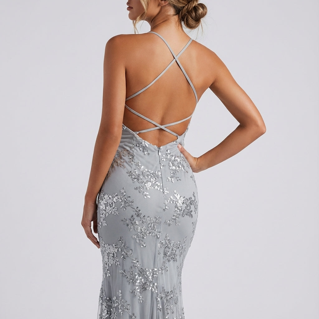 Damenkleid Midi mit Pailletten V-Ausschnitt