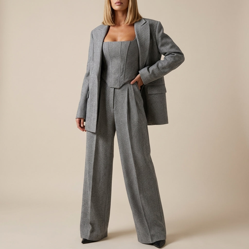 Damen Hosenanzug dreiteilig mit Blazer und Korsett