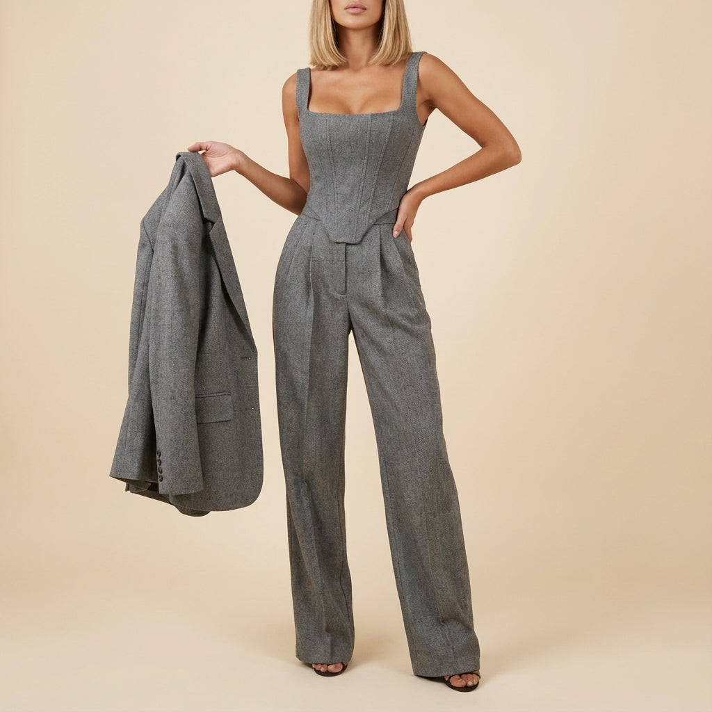 Damen Hosenanzug dreiteilig mit Blazer und Korsett