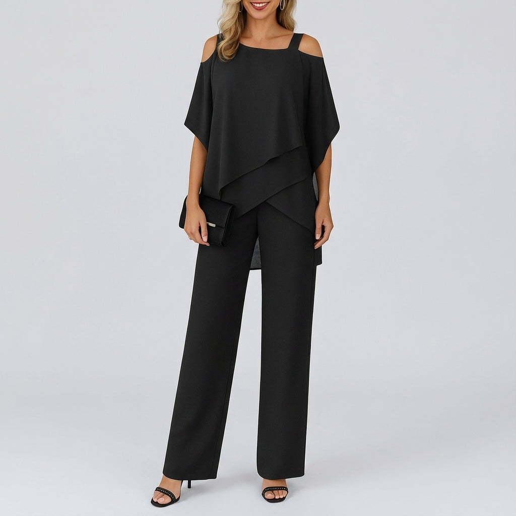 Damen-Jumpsuit locker geschnitten mit asymmetrischem Design und freien Schultern
