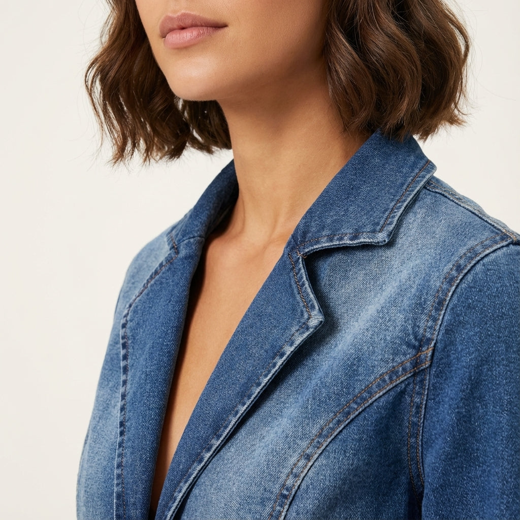 Damenblazer dopasowany blau mit Knopfverschluss