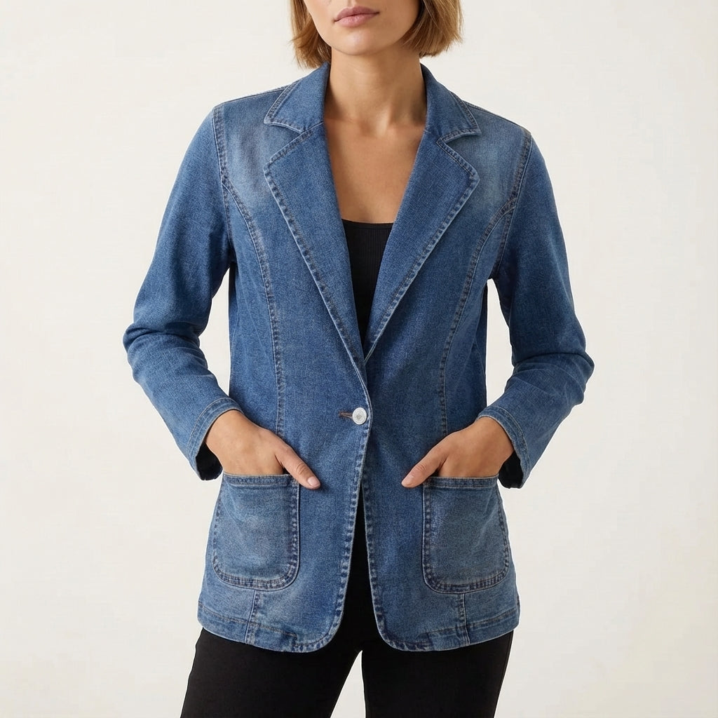 Damenblazer dopasowany blau mit Knopfverschluss