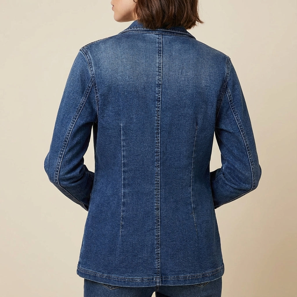 Damenblazer dopasowany blau mit Knopfverschluss