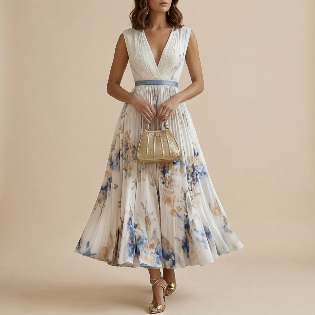 Midi-Kleid Damen Blumenmuster V-Ausschnitt