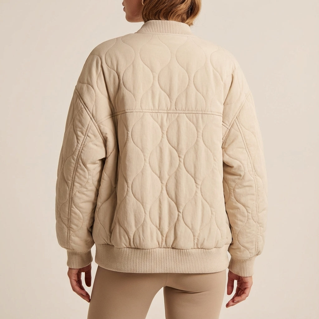 Damen Bomberjacke gesteppt mit Druckknöpfen lockerer Schnitt