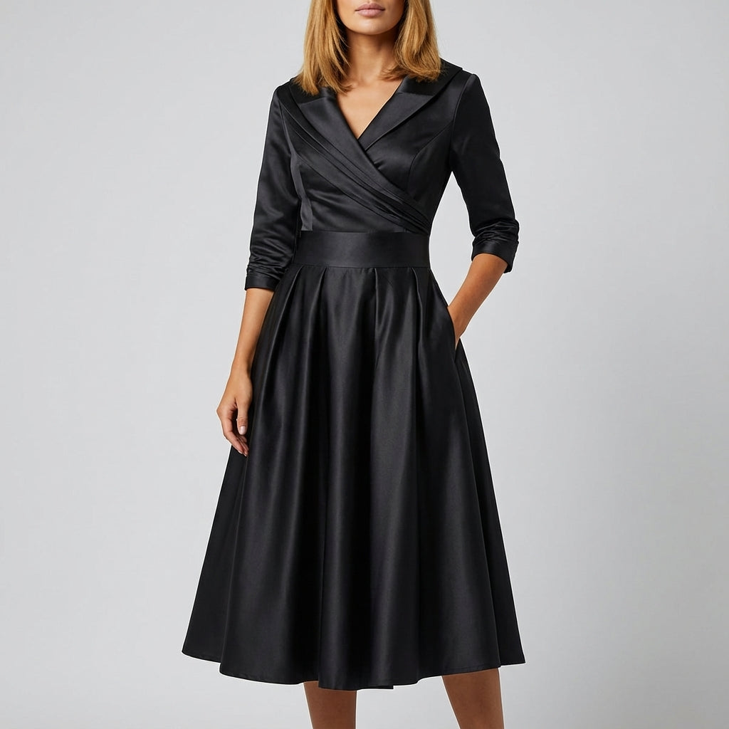 Midi-Wickelkleid mit 3/4-Ärmeln und Hemdkragen