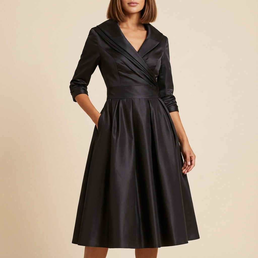 Midi-Wickelkleid mit 3/4-Ärmeln und Hemdkragen