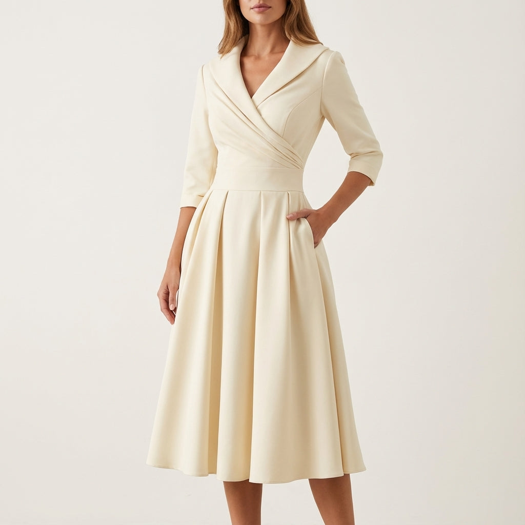 Midi-Wickelkleid mit 3/4-Ärmeln und Hemdkragen