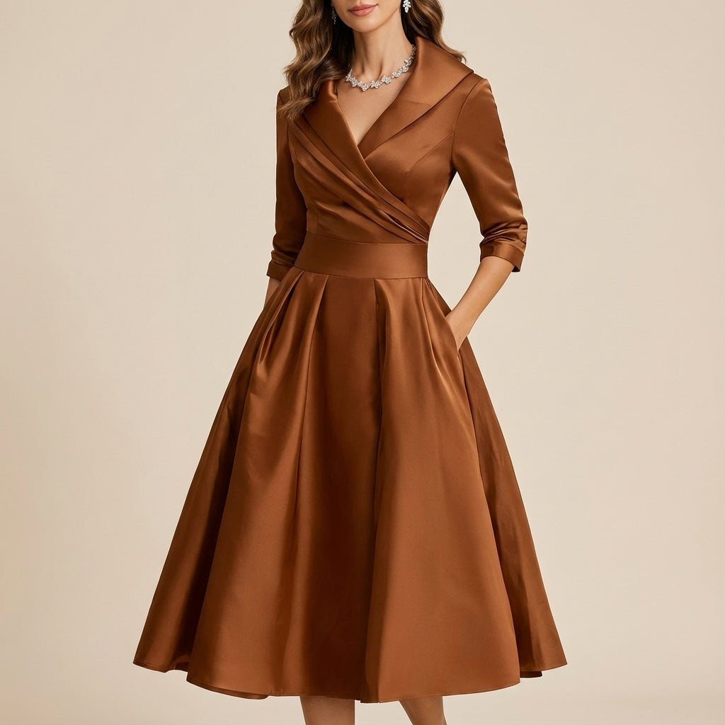 Midi-Wickelkleid mit 3/4-Ärmeln und Hemdkragen